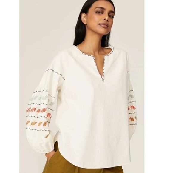 Madewell Tops - Madewell Embroidered Sleeve Pop Over Top XL MSRP $108 Cottage Peasant Boho